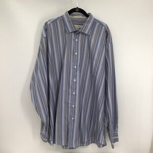 Pronto Uomo Men’s Non Iron Button-Down Casual Shirt Stripe Blue Career Size 2XLT